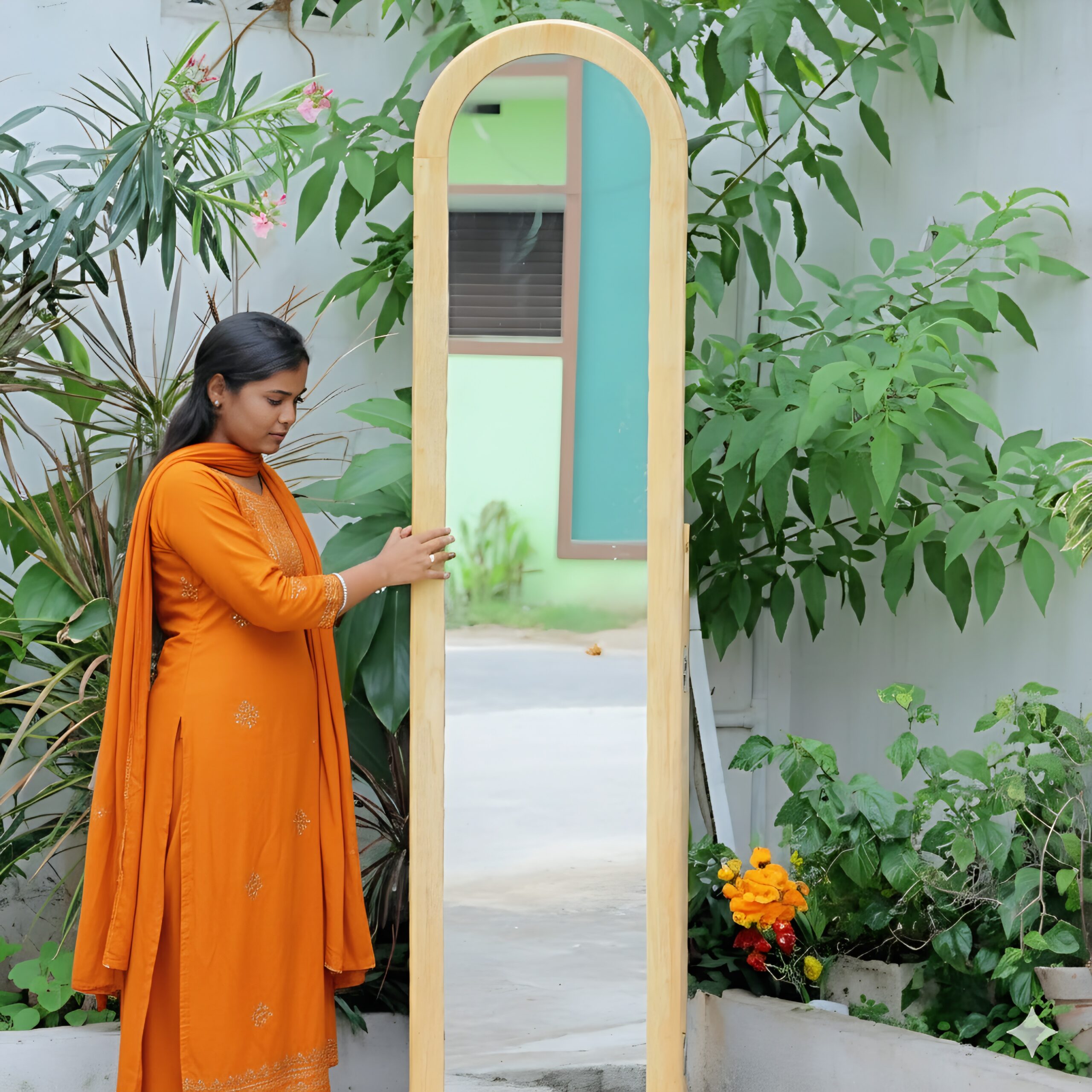 MOVABLE LONG DUAL MIRROR DRESSING TABLE