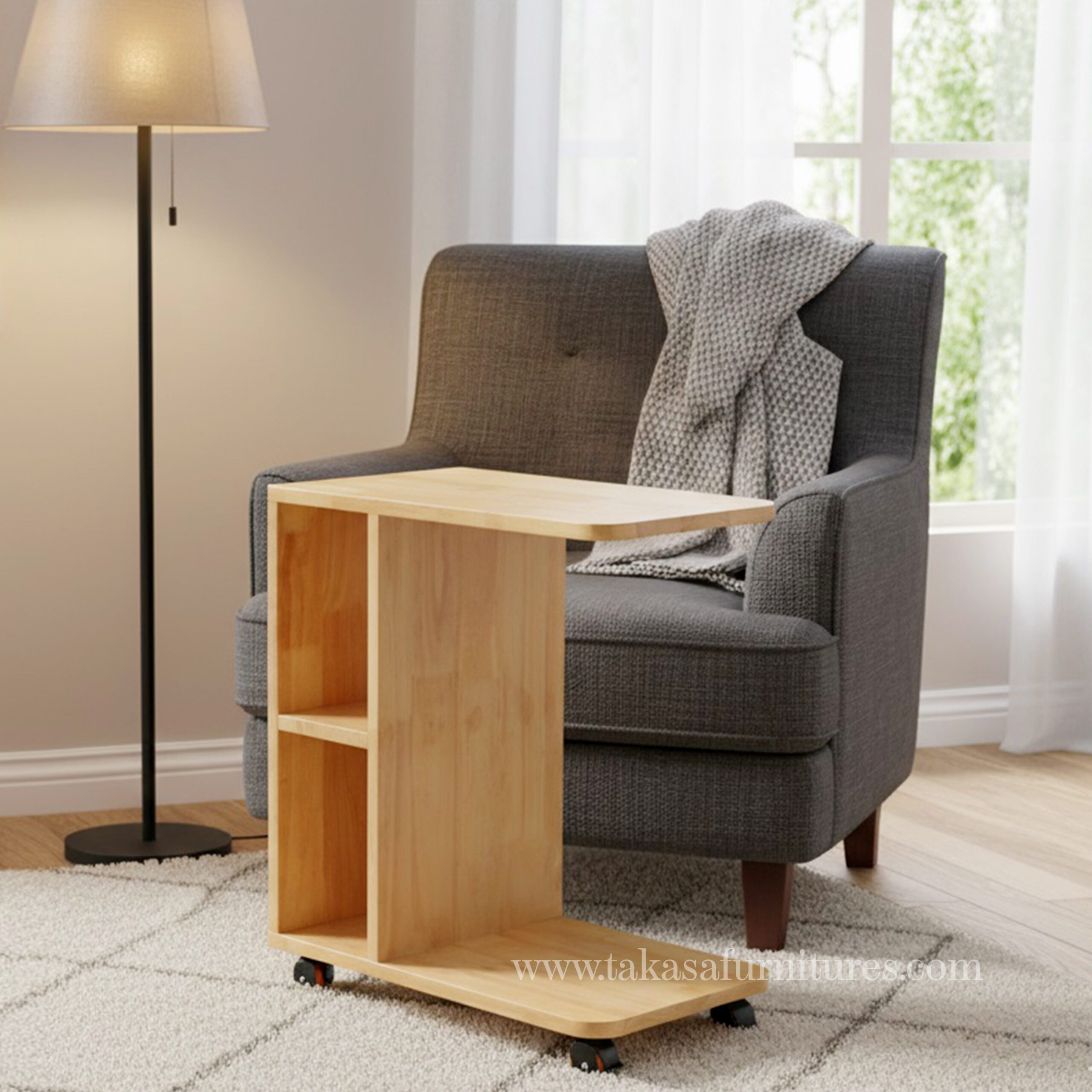 Side Support Table with Wheel for Modern Living