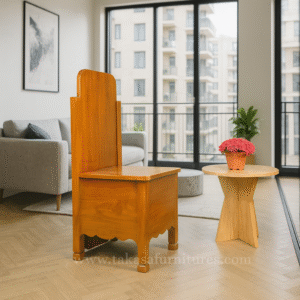 Durable iron chair and round table combo for modern home décor.