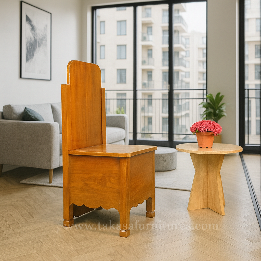 Durable iron chair and round table combo for modern home décor.