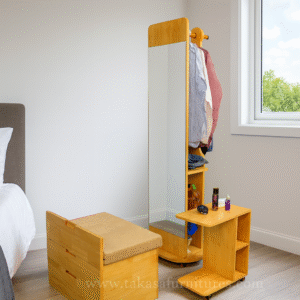 Movable mirror dressing table with side wheel table set for modern bedrooms.