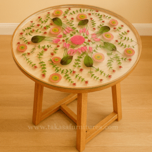 WHITE COLOUR COFFEE TABLE WITH FLOWERS
