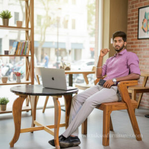 Modern round chair with black coffee table set for living room or lounge, featuring contemporary design and elegant finish.