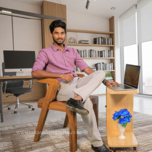 Modern round chair with mobile side table combo set for living room.